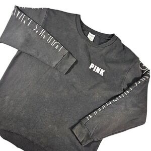 Victoria's Secret PINK Sweatshirt Womens Small Black Graphic Sleeve Raw Hem 2018